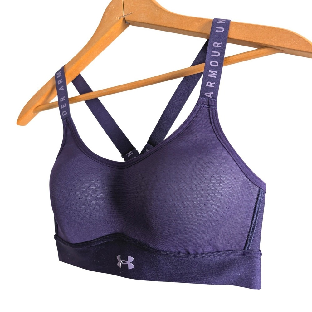 Under Armour Womens Sports Bra XS Purple Fitted Heatgear NWOT - Picture 3 of 4